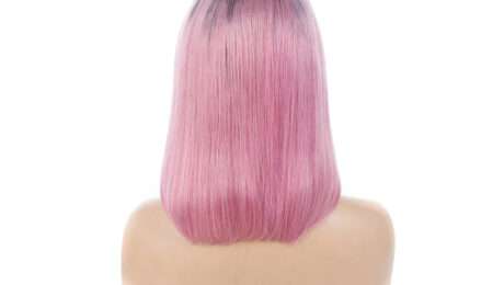 130% Density Human Hair Bob Style Lace Front Wigs Loose Wave Straight 1BPink 2