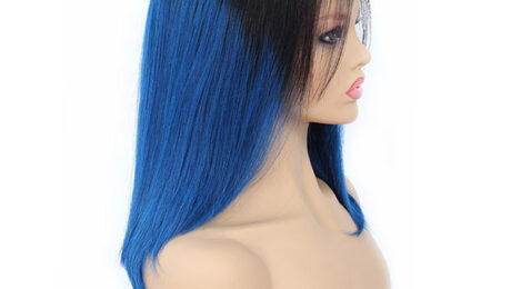 150 Density Human Hair Bob Style Lace Front Wigs Straight 1B Blue 2