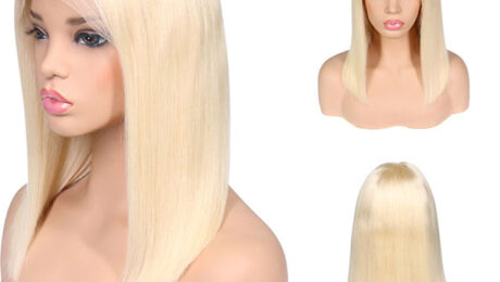 150% Density Human Hair Bob Style Lace Front Wigs Straight #613 (1)
