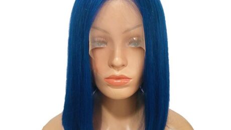 150% Density Human Hair Bob Style Lace Front Wigs Straight Blue (1)