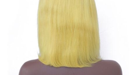 150% Density Human Hair Bob Style Lace Front Wigs Straight Light Yellow (2)